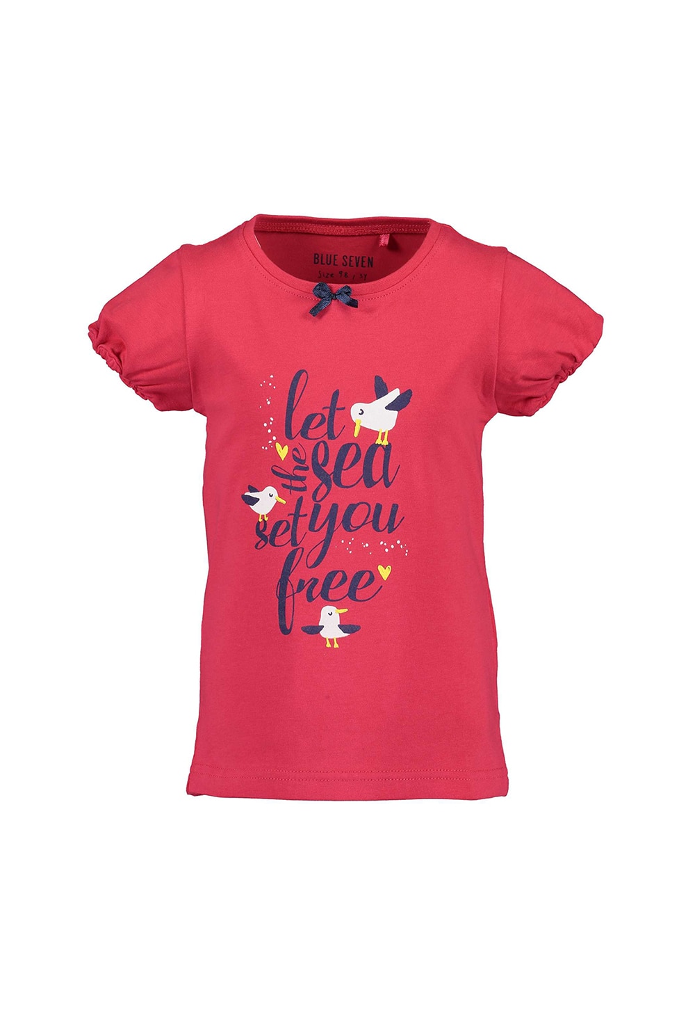 Blue Seven, Tricou cu imprimeu grafic si maneci bufante, Rosu/Bleumarin