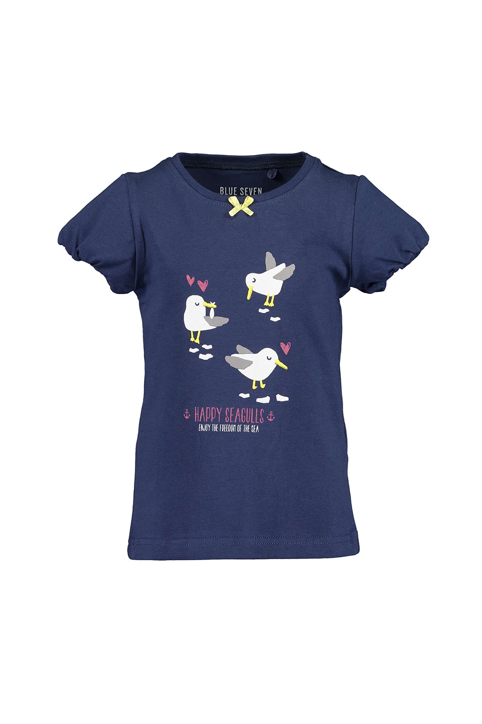 Blue Seven, Tricou cu imprimeu grafic si maneci bufante, Bleumarin/Alb/Roz