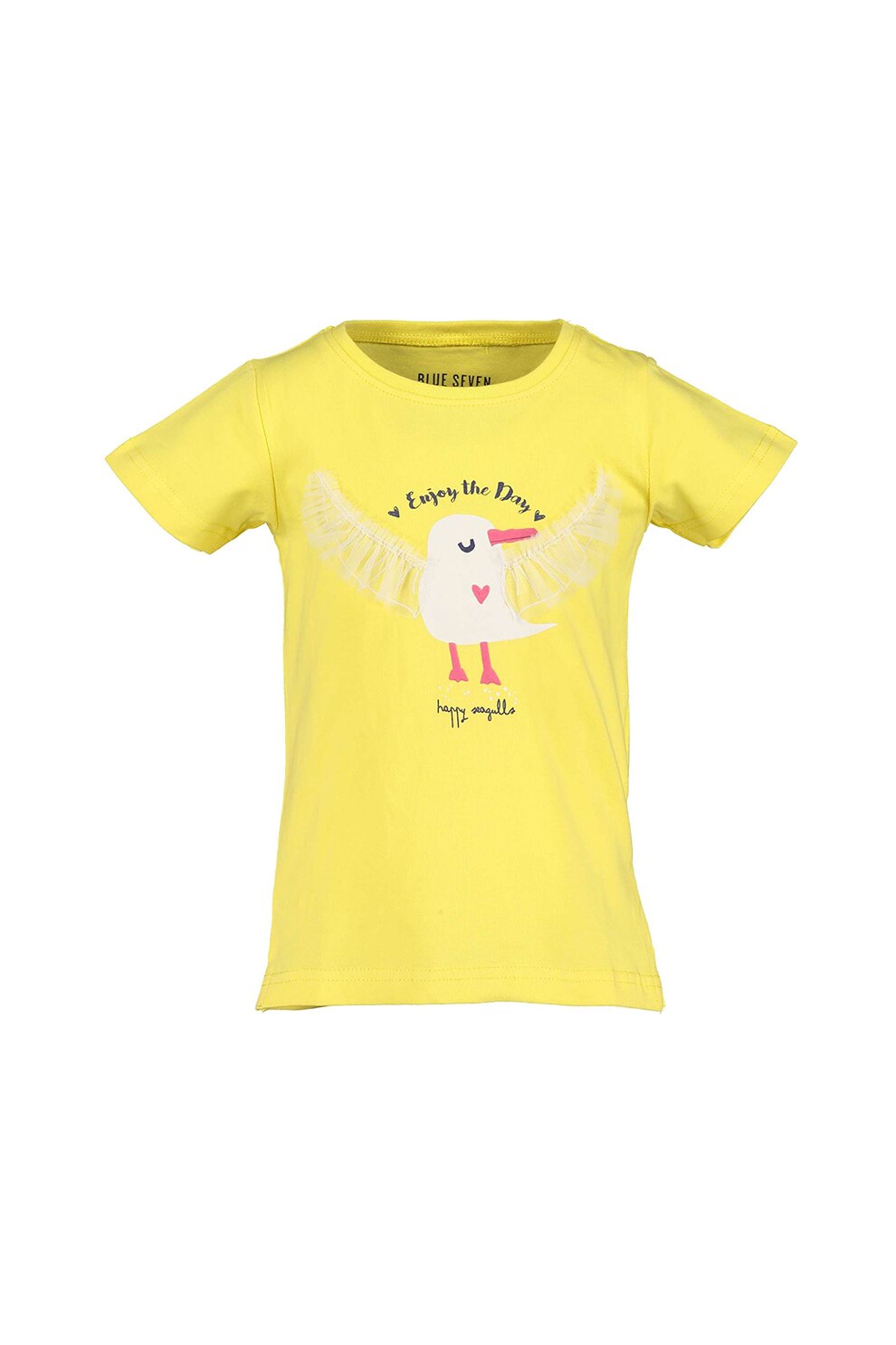 Blue Seven, Tricou cu decolteu la baza gatului si imprimeu grafic, Galben/Alb, 92 CM