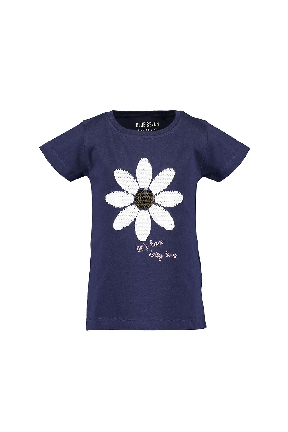Blue Seven, Tricou cu margarete din paiete, Bleumarin/Alb, 92 CM