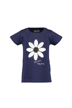 Blue Seven, Tricou cu margarete din paiete, Bleumarin/Alb, 92 CM Blue Seven, Tricou cu margarete din paiete, Bleumarin/Alb, 92 CM