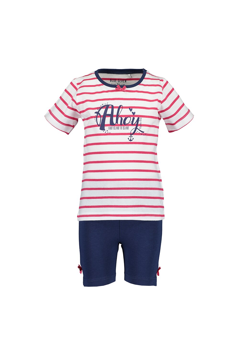 Blue Seven, Set de tricou si pantaloni scurti, Alb/Roz/Bleumarin