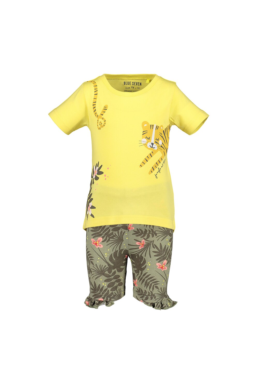 Blue Seven, Set de tricou si pantaloni scurti, Galben/Verde militar