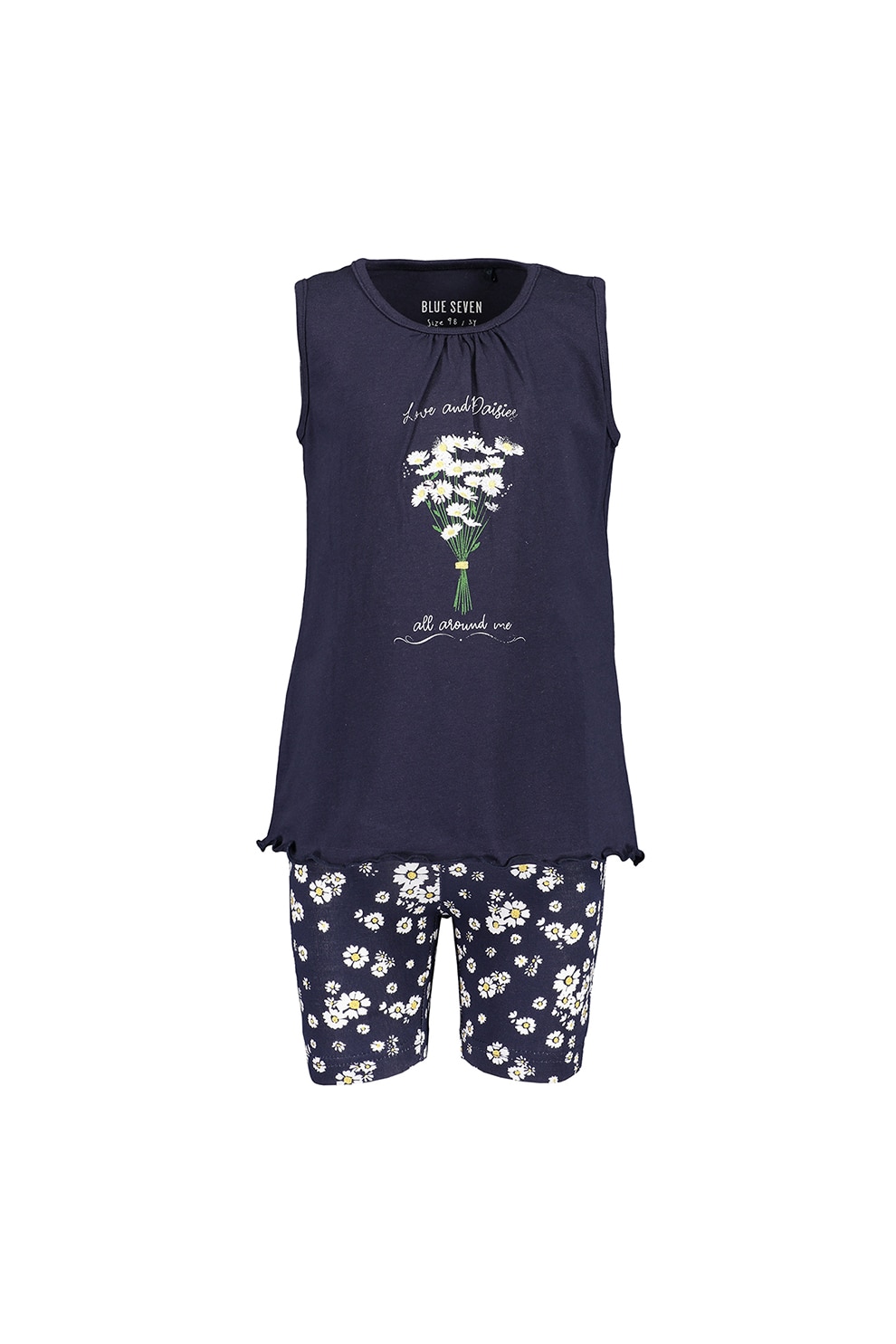 Blue Seven, Set de top si pantaloni sport cu imprimeu floral, bleumarin inchis, alb