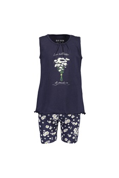 Blue Seven, Set de top si pantaloni sport cu imprimeu floral, bleumarin inchis, alb Blue Seven, Set de top si pantaloni sport cu imprimeu floral, bleumarin inchis, alb