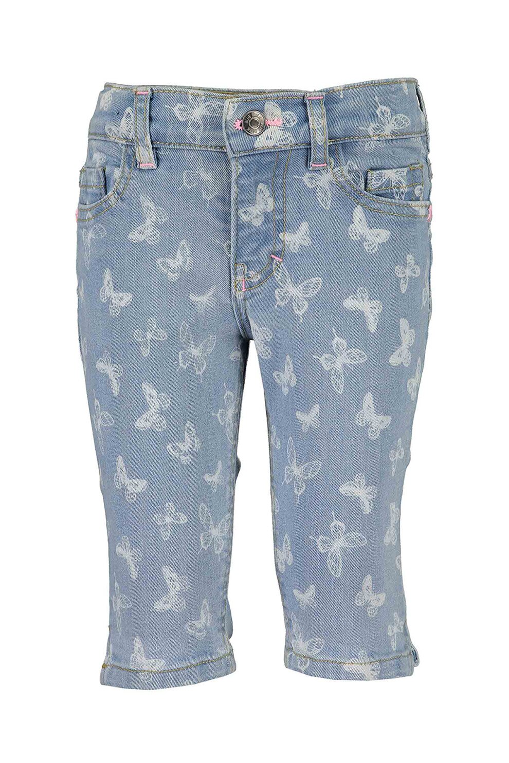 Blue Seven, Pantaloni scurti de denim cu fluturi, Bleu/Alb