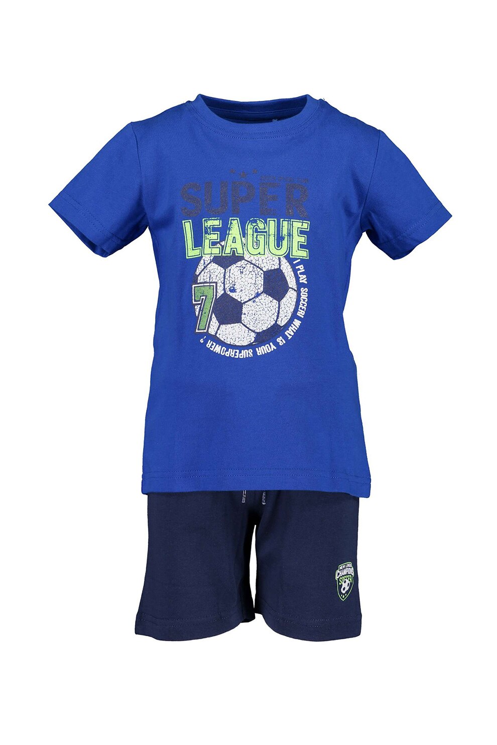 Blue Seven, Tricou si pantaloni scurti cu imprimeu, Albastru royal/Bleumarin, 92 CM