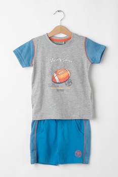 Blue Seven, Set 2 piese cu tricou si pantaloni scurti, baieti, cu imprimeu grafic, Gri/Albastru inchis/Oranj, 92 CM Blue Seven, Set 2 piese cu tricou si pantaloni scurti, baieti, cu imprimeu grafic, Gri/Albastru inchis/Oranj, 92 CM