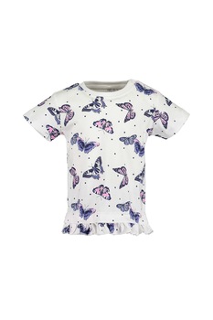 Blue Seven, Tricou cu fluturi si volane, Alb/Bleumarin/Roz Blue Seven, Tricou cu fluturi si volane, Alb/Bleumarin/Roz