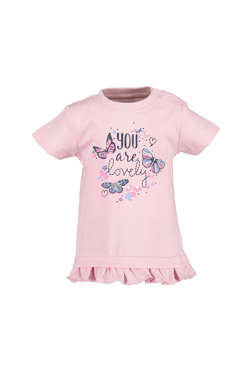 Blue Seven, Tricou cu fluturi si volane, Roz pal/Bleumarin