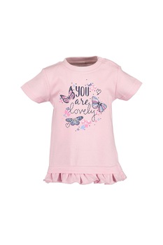 Blue Seven, Tricou cu fluturi si volane, Roz pal/Bleumarin Blue Seven, Tricou cu fluturi si volane, Roz pal/Bleumarin