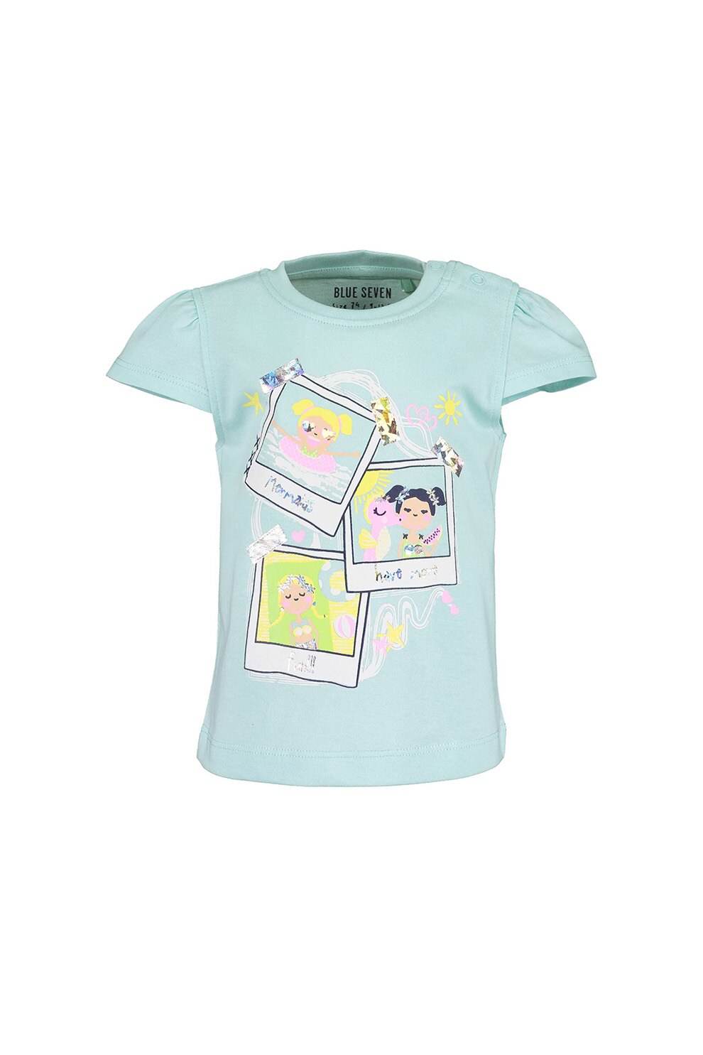 Blue Seven, Tricou cu imprimeu grafic, Albastru pastel/Galben/Roz