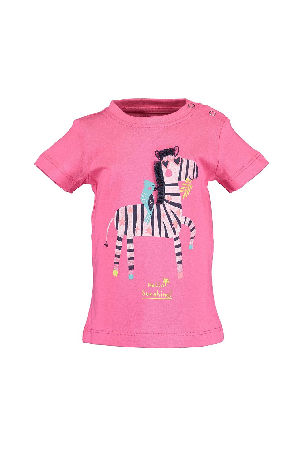 Blue Seven, Tricou cu decolteu la baza gatului si imprimeu grafic, Fucsia/Galben/Turcoaz