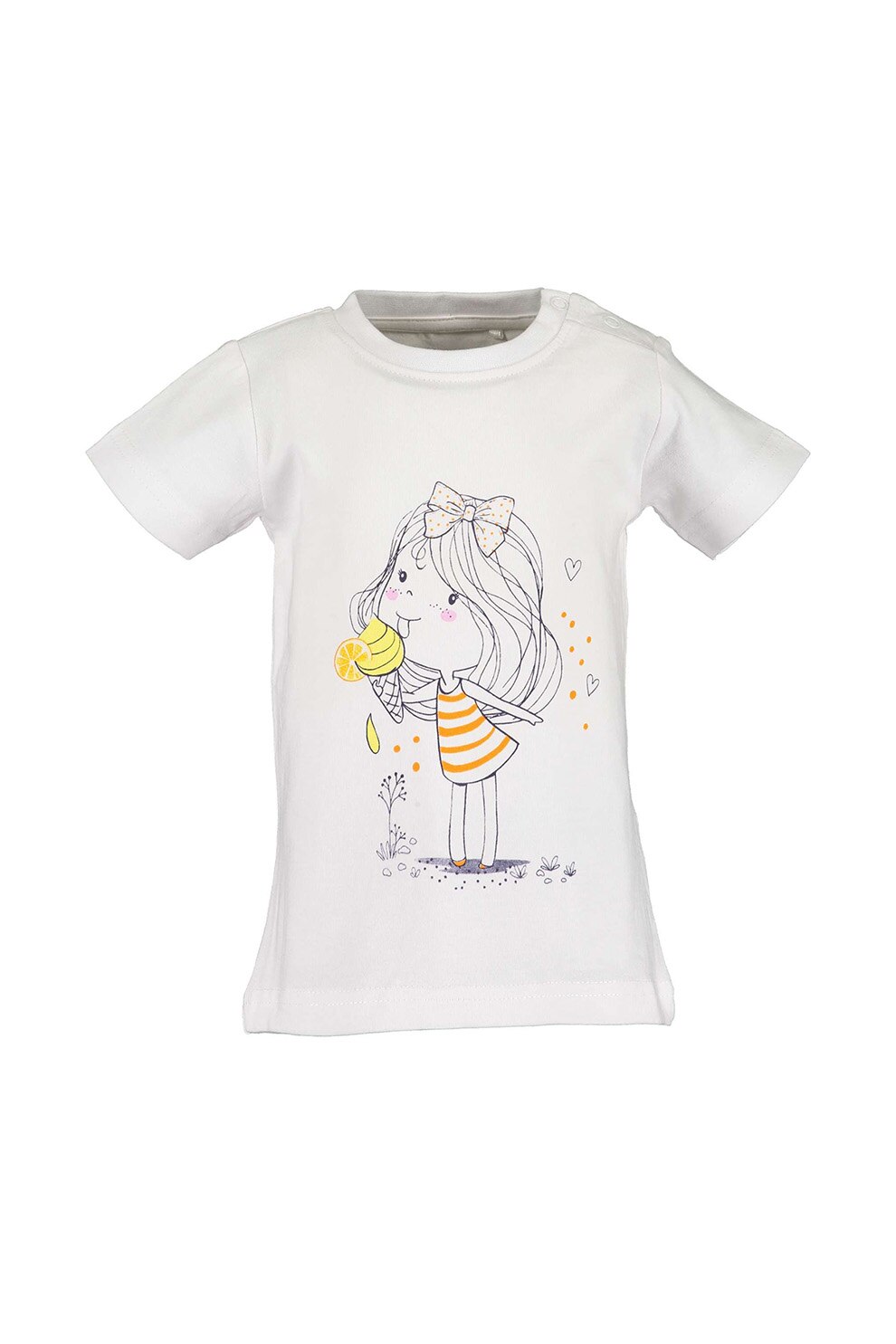 Blue Seven, Tricou cu decolteu la baza gatului si imprimeu grafic, Alb/Galben/Bleumarin