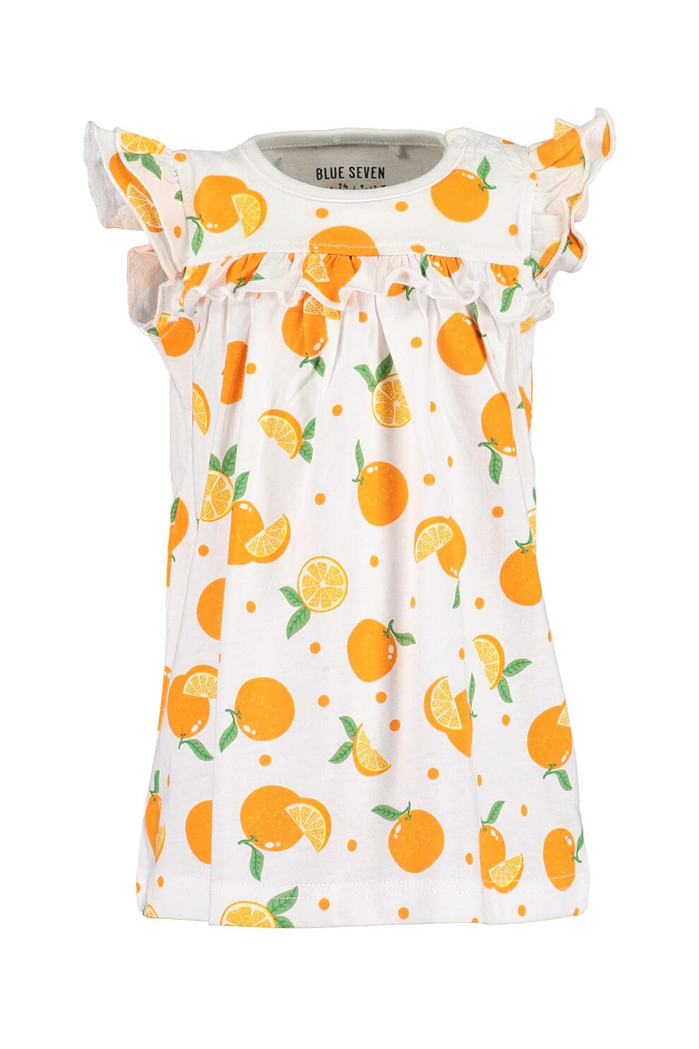 Blue Seven, Rochie din jerseu cu fructe, Alb/Oranj/Verde