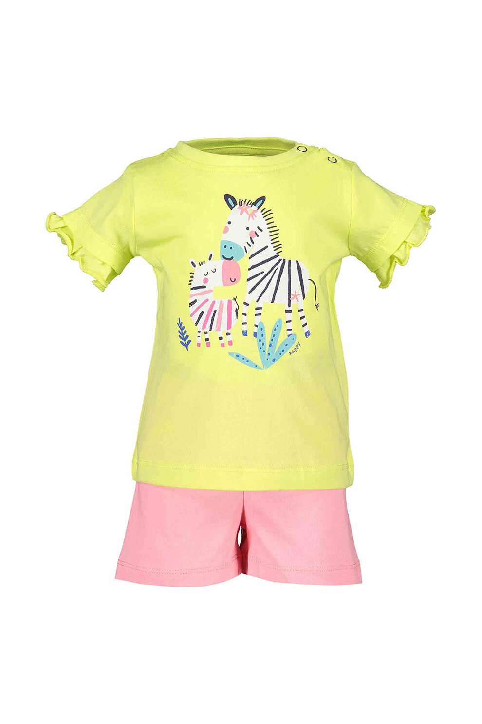 Blue Seven, Set de tricou si pantaloni scurti, 2 piese, fete, imprimeu zebre, Galben/Roz