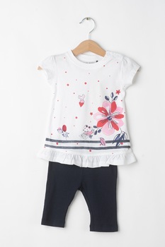 Blue Seven, Set de tricou si pantaloni, 2 piese, fete, cu volane, cu imprimeu, Alb/Bleumarin/Roz zmeuriu Blue Seven, Set de tricou si pantaloni, 2 piese, fete, cu volane, cu imprimeu, Alb/Bleumarin/Roz zmeuriu