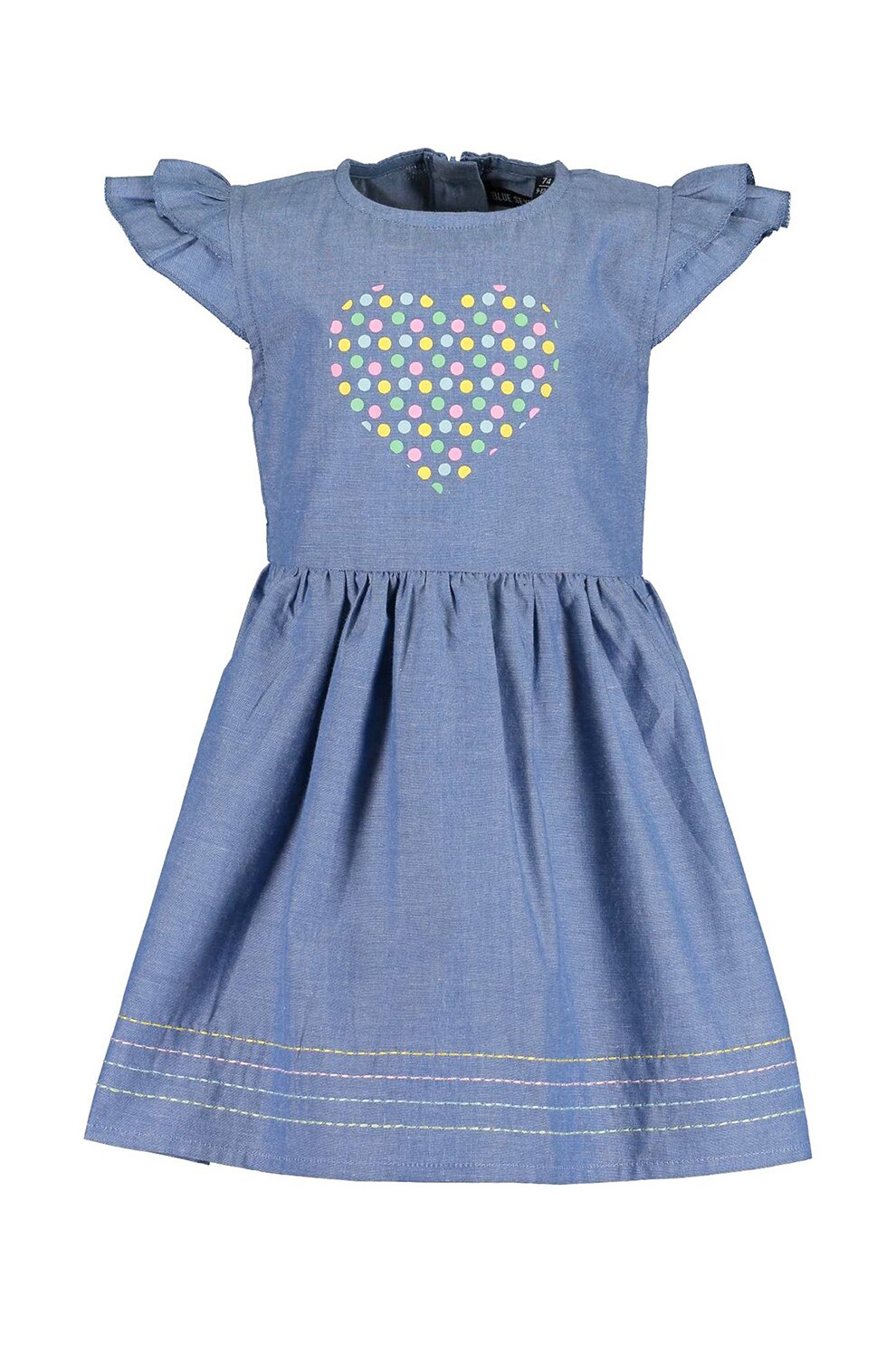 Blue Seven, Rochie evazata cu inima si buline, Albastru prafuit/Roz/Galben, 74 CM