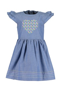 Blue Seven, Rochie evazata cu inima si buline, Albastru prafuit/Roz/Galben, 74 CM Blue Seven, Rochie evazata cu inima si buline, Albastru prafuit/Roz/Galben, 74 CM