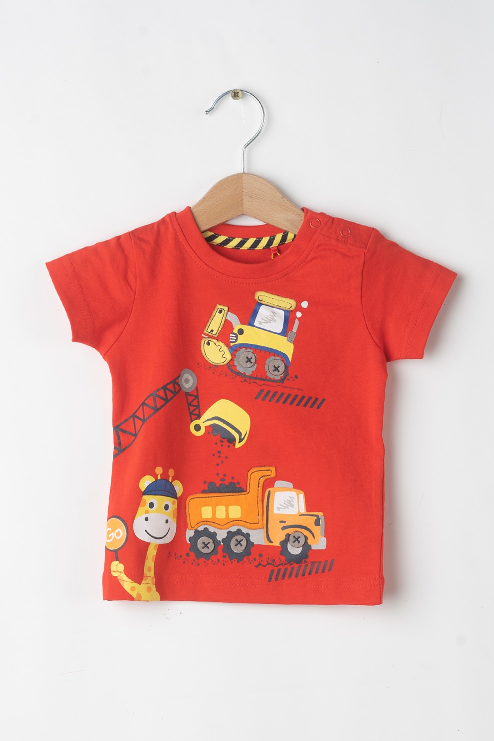 Blue Seven, Tricou cu decolteu la baza gatului si imprimeu, Rosu/Orange/Galben, 68 CM