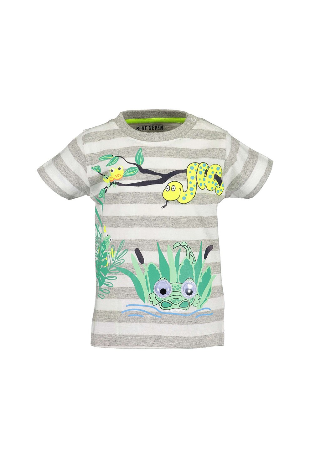 Blue Seven, Tricou de bumbac cu imprimeu, Alb/Gri melange/Verde