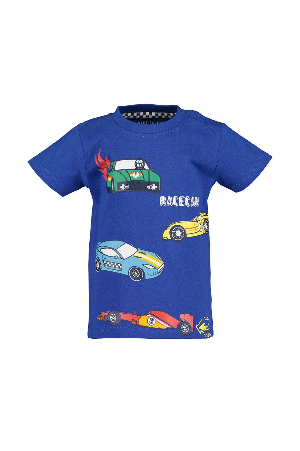 Blue Seven, Tricou de bumbac cu imprimeu Cars, Albastru royal/Verde/Galben