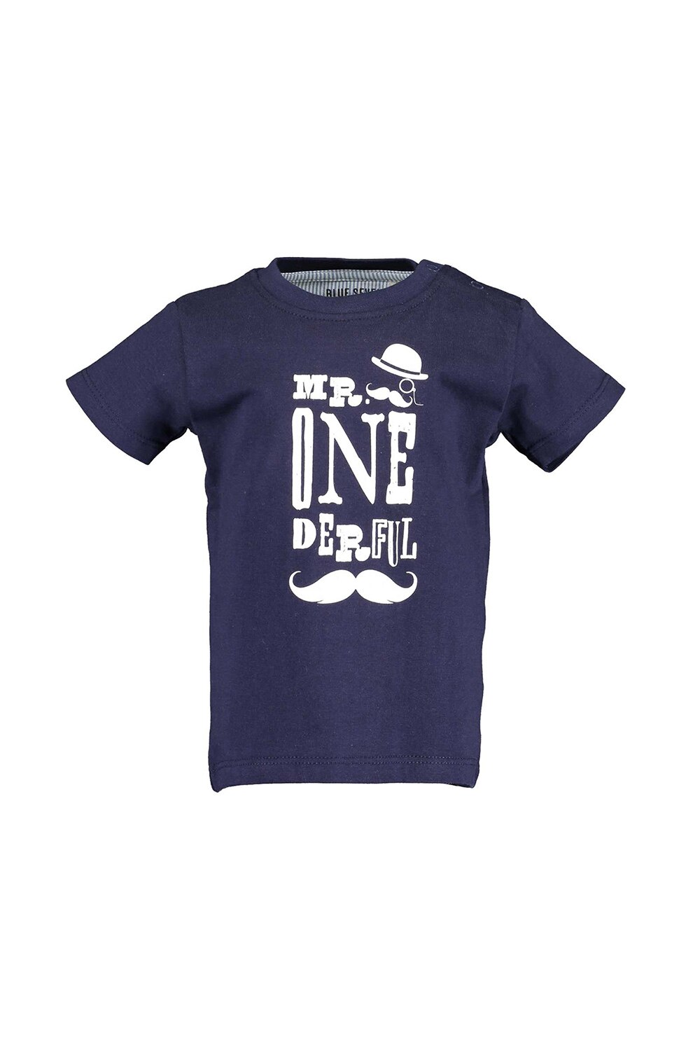 Blue Seven, Tricou de bumbac cu decolteu la baza gatului si imprimeu grafic, bleumarin inchis, alb, 68 CM