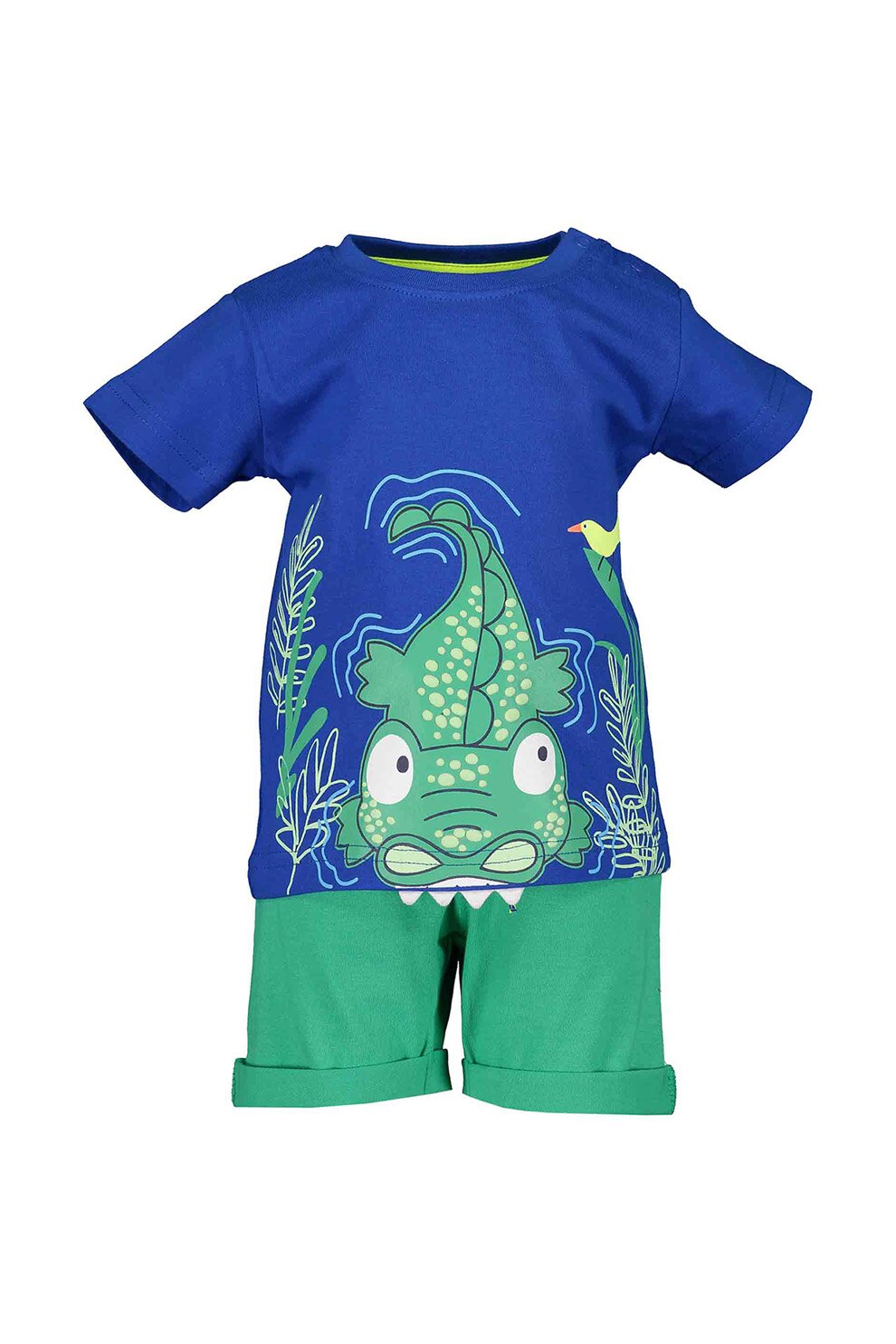 Blue Seven, Set de tricou cu maneca scurta si pantaloni scurti, 2 piese, baieti, cu imprimeu, Albastru royal/Verde
