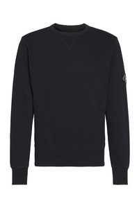 CALVIN KLEIN JEANS, Bluza sport de bumbac organic cu decolteu la baza gatului, Alb si negru, Negru, S