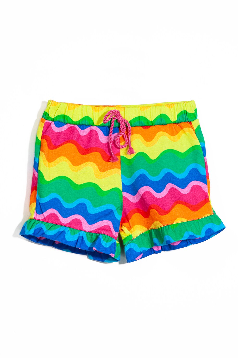 Agatha Ruiz de la Prada, Pantaloni scurti cu model colorblock si terminatie cu volane, Galben/Verde/Albastru
