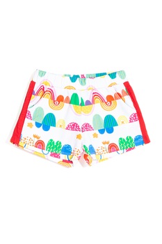 Agatha Ruiz de la Prada, Pantaloni scurti cu imprimeu grafic, Alb optic/Rosu/Oranj pal, 92 CM Agatha Ruiz de la Prada, Pantaloni scurti cu imprimeu grafic, Alb optic/Rosu/Oranj pal, 92 CM