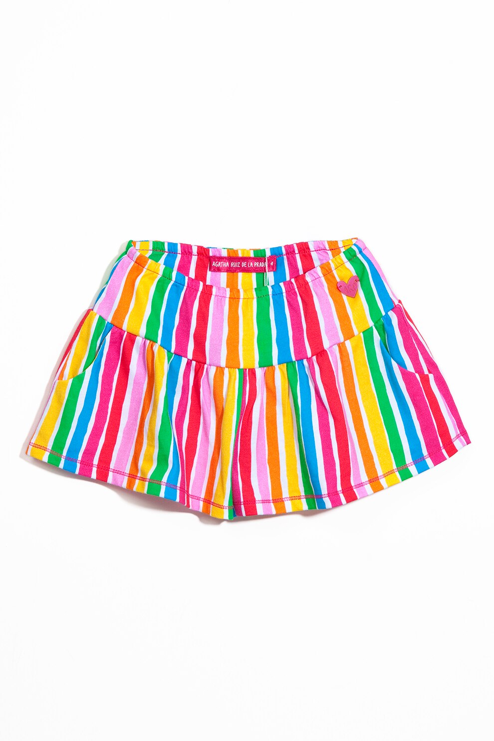 Agatha Ruiz de la Prada, Fusta-pantalon in dungi cu model colorblock, Roz/Rosu/Alb