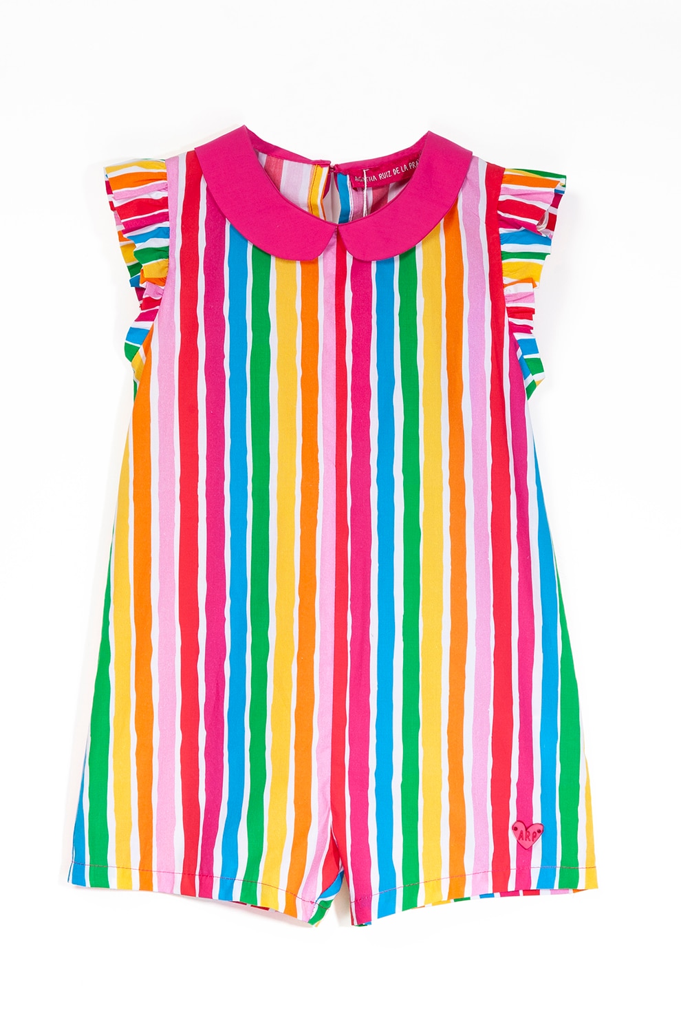 Agatha Ruiz de la Prada, Salopeta in dungi cu guler Peter-Pan, Roz/Albastru/Verde