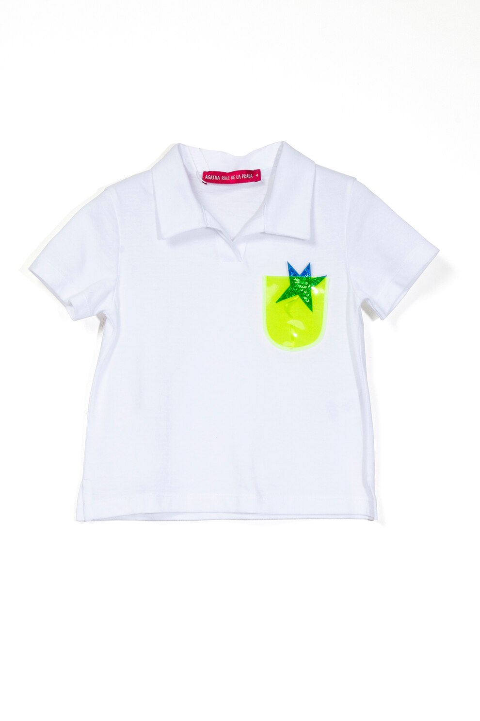 Agatha Ruiz de la Prada, Tricou polo cu buzunar transparent pe piept, Alb optic/Verde lime/Albastru