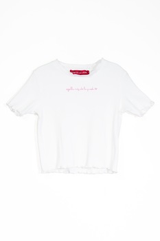 Agatha Ruiz de la Prada, Tricou cu striatii si logo brodat, Alb optic Agatha Ruiz de la Prada, Tricou cu striatii si logo brodat, Alb optic