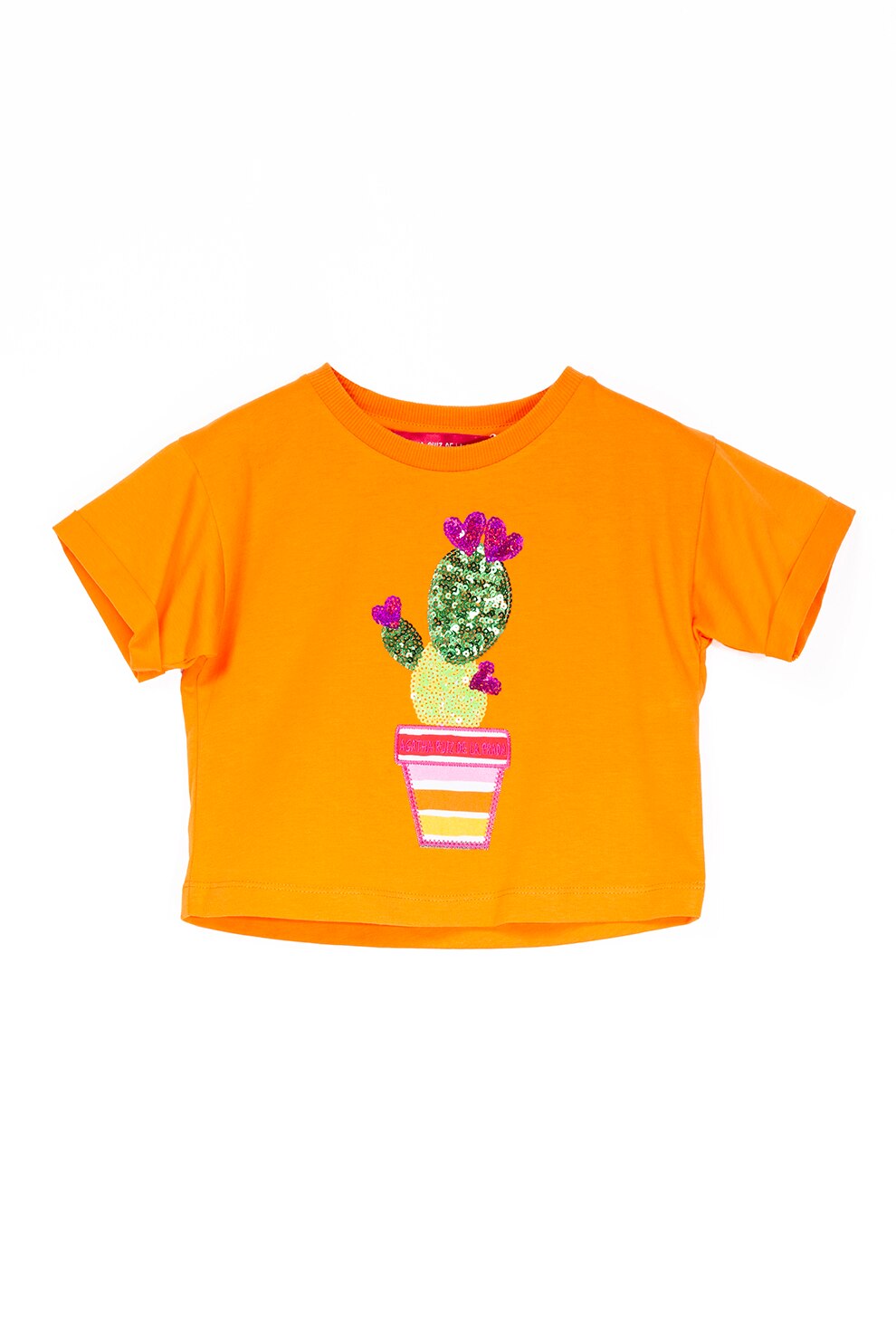 Agatha Ruiz de la Prada, Tricou cu aplicatie grafica cu paiete, Oranj/Galben pai/Roz