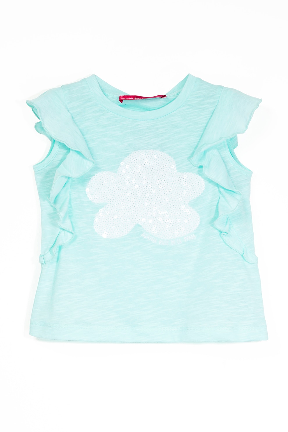Agatha Ruiz de la Prada, Tricou cu decolteu la baza gatului si aplicatie cu paiete, Albastru pastel/Alb