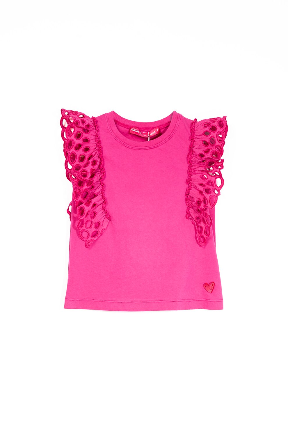 Agatha Ruiz de la Prada, Tricou cu decolteu la baza gatului si aplicatie cu volane, Fucsia, 92 CM