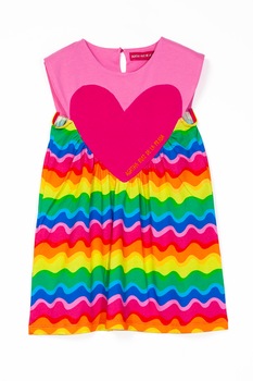 Agatha Ruiz de la Prada, Rochie evazata cu model cu dungi valurite, fara maneci, Fucsia/Albastru/Rosu, 164 CM Agatha Ruiz de la Prada, Rochie evazata cu model cu dungi valurite, fara maneci, Fucsia/Albastru/Rosu, 164 CM