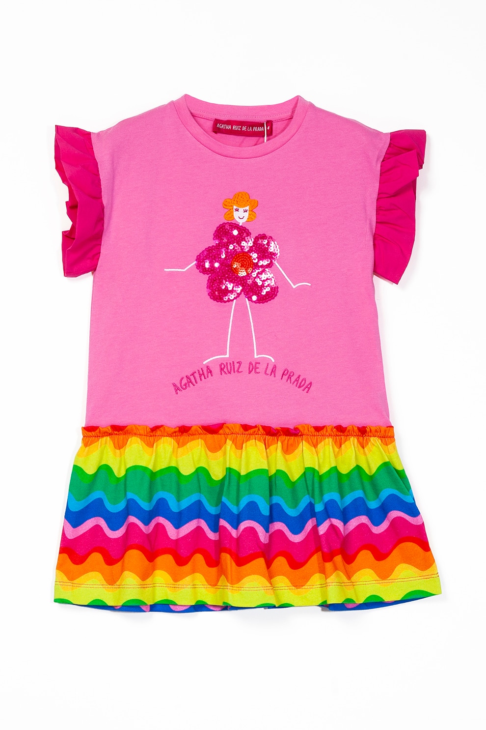 Agatha Ruiz de la Prada, Rochie cu talie joasa si aplicatie de paiete, Roz/Galben/Albastru