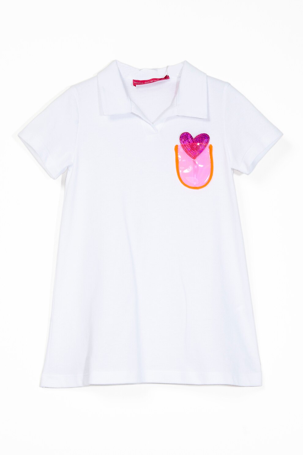 Agatha Ruiz de la Prada, Rochie polo evazata cu garnitura cu paiete, Alb optic/roz, 92 CM