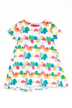 Agatha Ruiz de la Prada, Rochie cu croiala in A si model grafic, Alb/Verde/Galben, 164 CM Agatha Ruiz de la Prada, Rochie cu croiala in A si model grafic, Alb/Verde/Galben, 164 CM