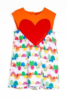 Agatha Ruiz de la Prada, Rochie cu croiala in A si model colorblock, Oranj/alb/rosu Agatha Ruiz de la Prada, Rochie cu croiala in A si model colorblock, Oranj/alb/rosu