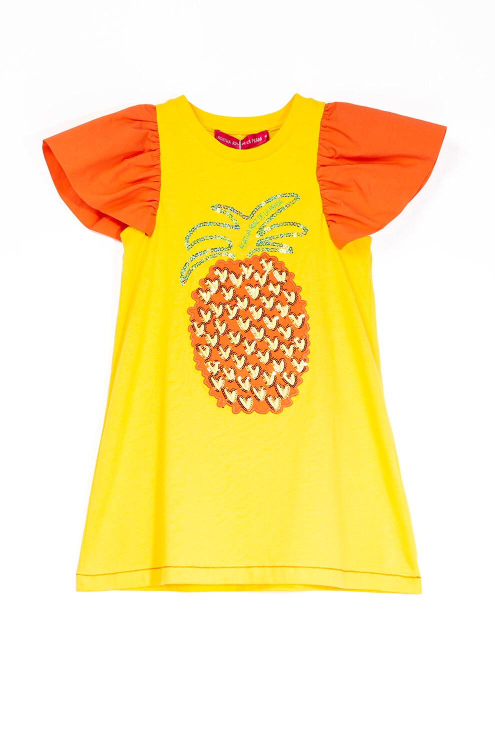Agatha Ruiz de la Prada, Rochie cu croiala in A si imprimeu grafic, Galben sofran/Oranj