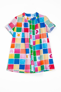 Agatha Ruiz de la Prada, Rochie cu imprimeu geometric, Albastru/Alb/Roz, 164 CM Agatha Ruiz de la Prada, Rochie cu imprimeu geometric, Albastru/Alb/Roz, 164 CM