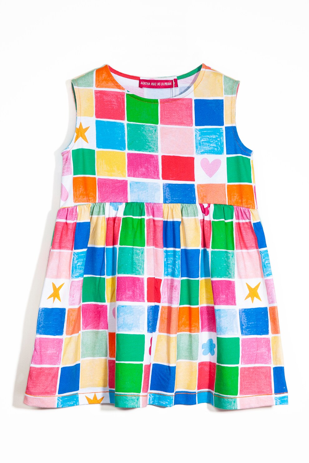 Agatha Ruiz de la Prada, Rochie cu model geometric, fara maneci, Albastru/Alb/Roz