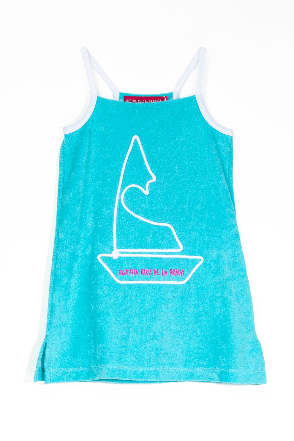 Agatha Ruiz de la Prada, Rochie cu detaliu brodat, fara maneci, Albastru aqua/Alb, 92 CM