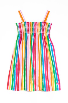 Agatha Ruiz de la Prada, Rochie evazata cu model in dungi, fara maneci, Oranj/alb/rosu, 92 CM Agatha Ruiz de la Prada, Rochie evazata cu model in dungi, fara maneci, Oranj/alb/rosu, 92 CM