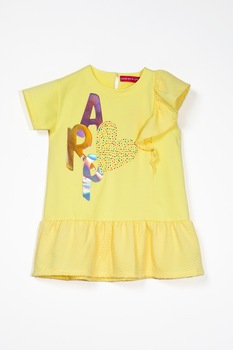 Agatha Ruiz de la Prada, Rochie dreapta cu volane, Galben/Argintiu/Oranj Agatha Ruiz de la Prada, Rochie dreapta cu volane, Galben/Argintiu/Oranj