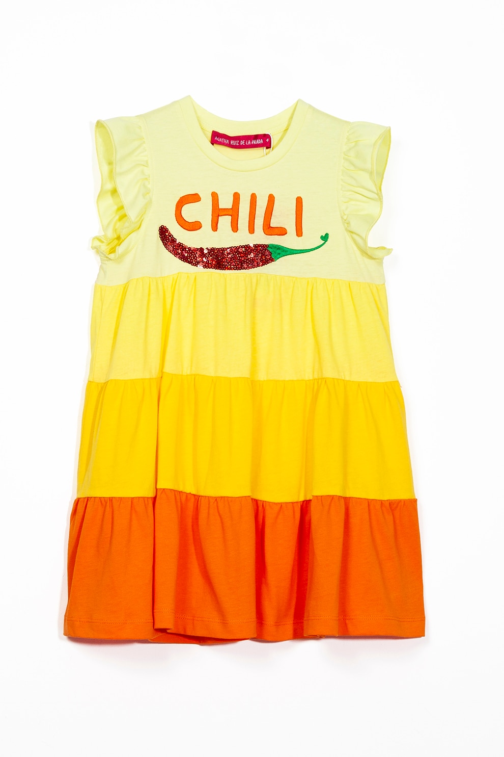 Agatha Ruiz de la Prada, Rochie de bumbac cu paiete, Galben/Oranj mandarina